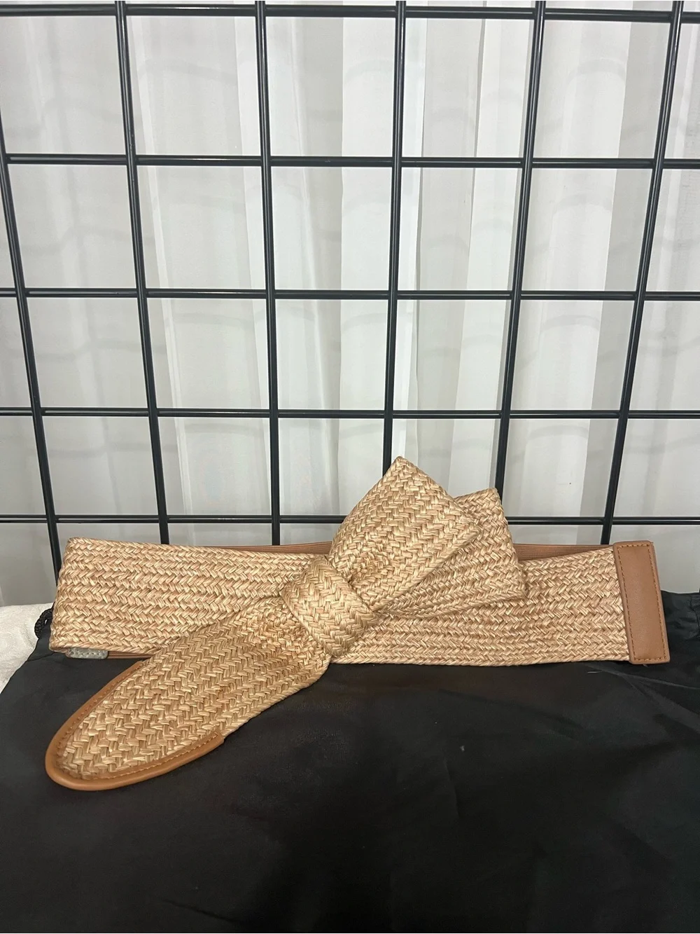 White House Black Market Woven Straw Bow Belt in Natural Tan